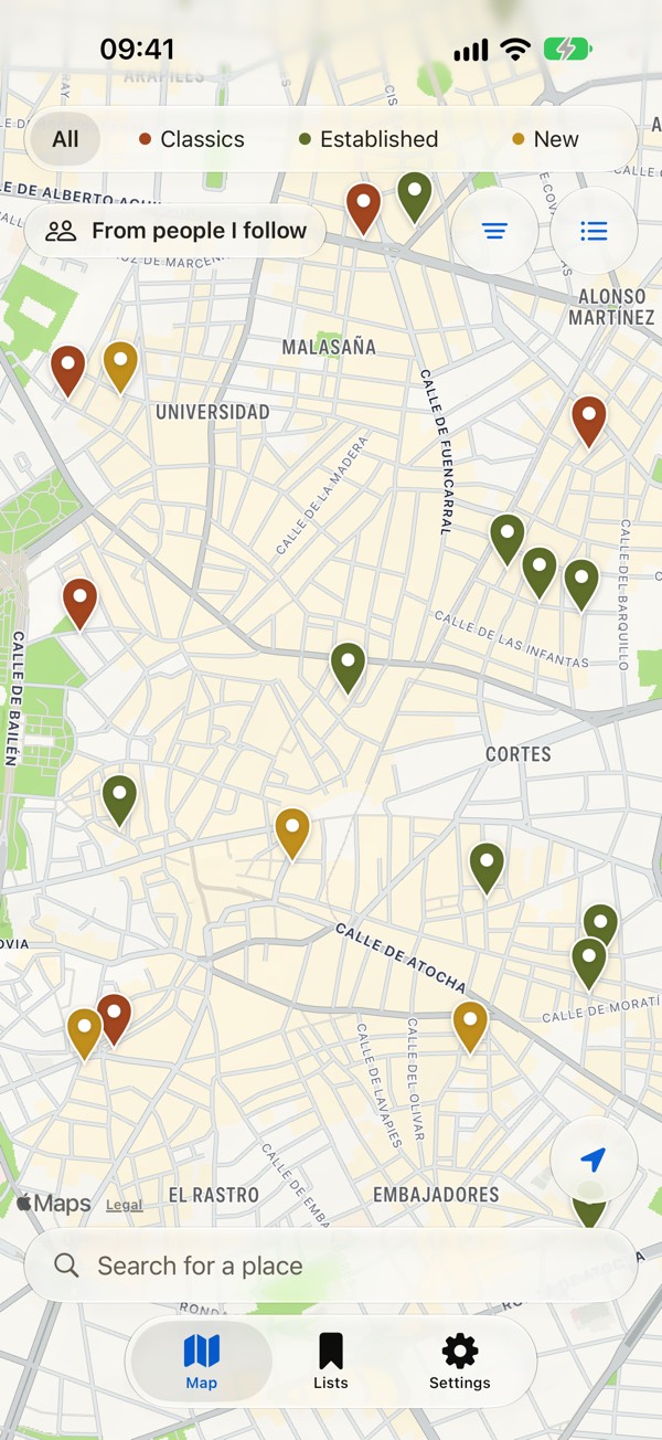 Garum screenshot: The map: classics, established places and new ones
