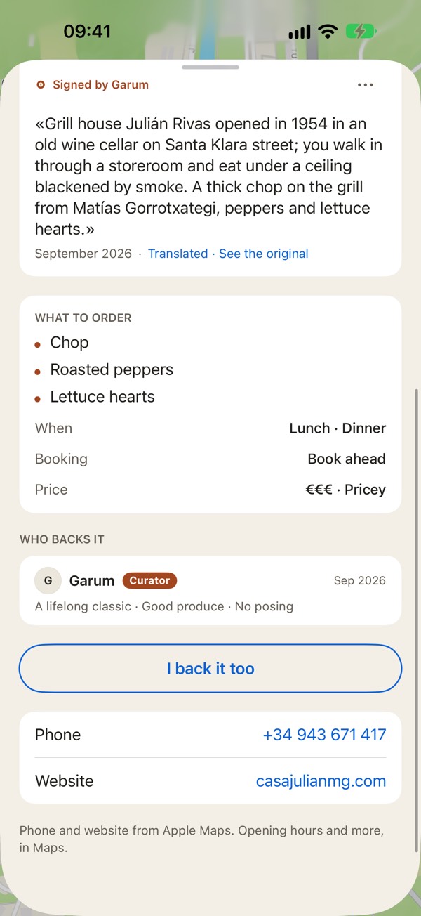 Garum screenshot: What to order, when to go, whether to book