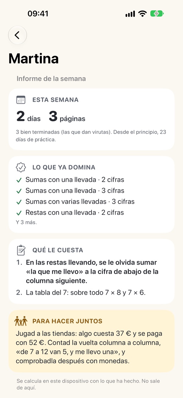 Sacapuntas screenshot: For the family: the weekly report