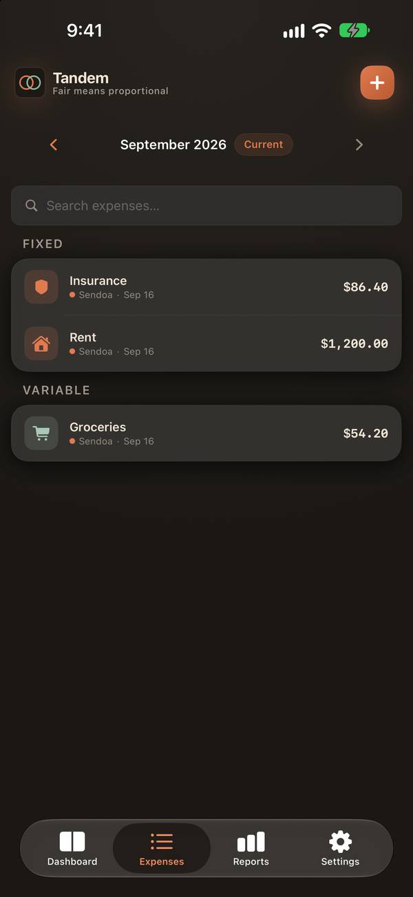Tandem screenshot: Fixed and variable, by month