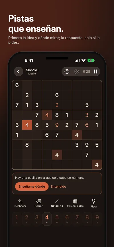 Captura de Logicle: Pistas que enseñan. Primero la idea y dónde mirar; la respuesta, solo si la pides.